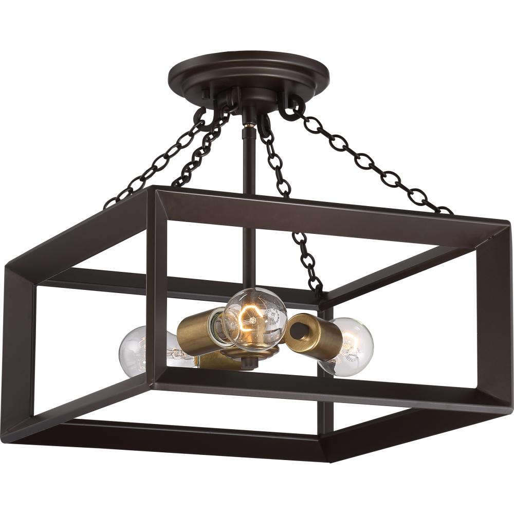 Details About Quoizel Bkh1714wt Brook Hall Semi Flush Mount Light Western Bronze